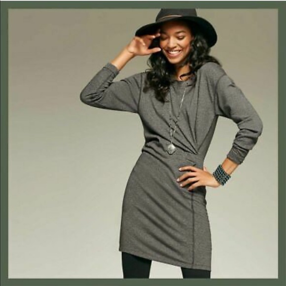 CAbi long sleeve gray dress w/ faux wrap detail. Size: Small - Picture 6 of 8